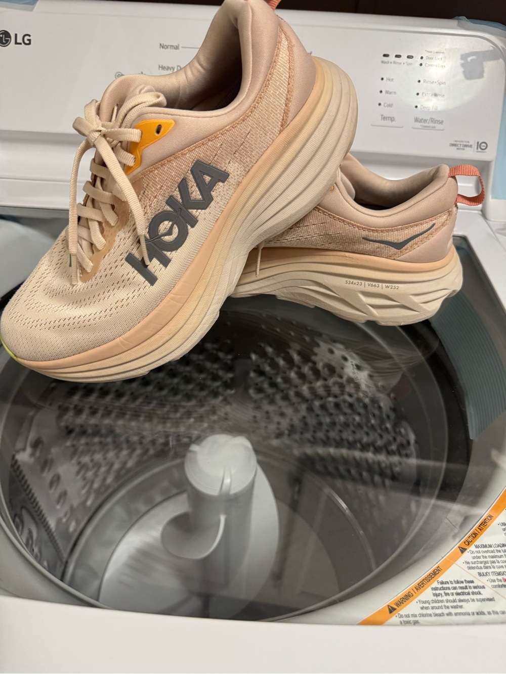 Hoka Beige Peach Running Shoes - Picture 3 of 14